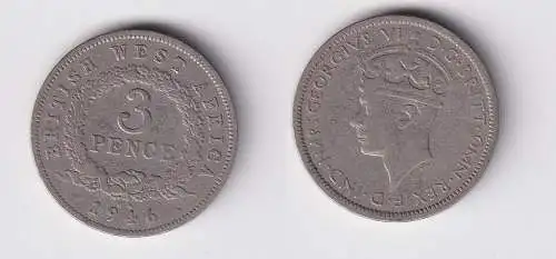 3 Pence Kupfer Nickel Münze Britisch Westafrika 1946 f.ss (169962)