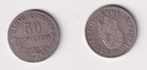 50 Centesimi Silber Münze Italien 1863 N s/ss (130259)