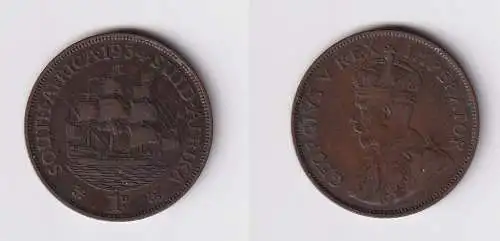 1 Penny Bronze Münze Südafrika 1934 König Georg V. ss (169903)