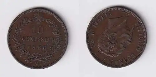 10 Centesimi Kupfer Münze Italien 1866 M f.vz (103923)