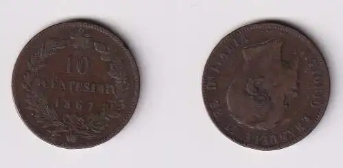 10 Centesimi Kupfer Münze Italien 1867 CM f.ss (104245)