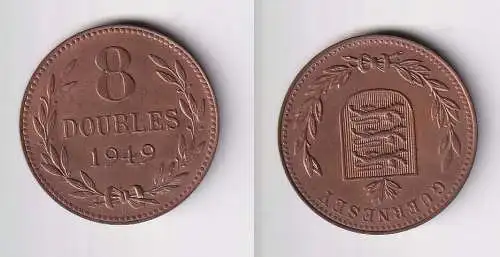 8 Doubles Kupfer Münze Guernsey 1949 vz (169709)