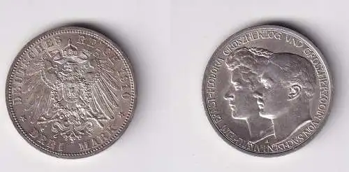 3 Mark Silbermünze Sachsen Weimar Eisenach 2. Hochzeit 1910 Jäger 162 Stg(161191