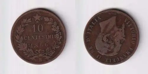 10 Centesimi Kupfer Münze Italien 1866 H f.ss (101229)