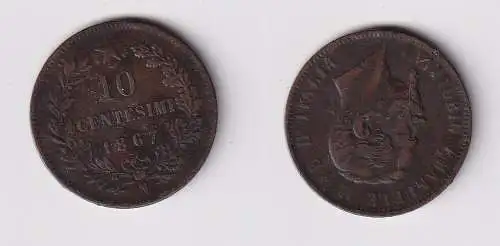 10 Centesimi Kupfer Münze Italien 1867 N s/ss (102023)