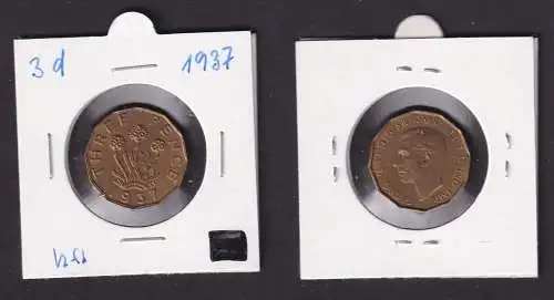 3 Pence Silber Münze Großbritannien 1937 Georg VI. (167733)