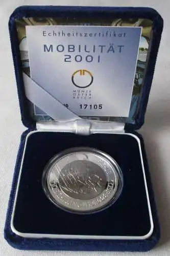 100 Schilling Silber Münze Österreich Mobilität 2001 PP OVP (147578)