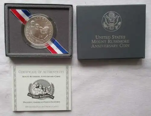1 Dollar Silber Münze Mount Rushmore Geburtstagsmünze USA 1991 PP OVP (155208)