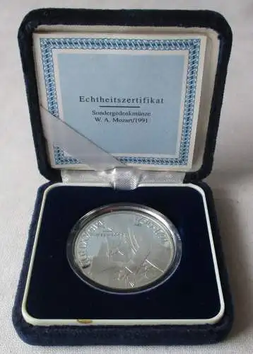 100 Schilling Silber Münze Österreich Mozart 1991 PP OVP (160372)