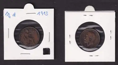 1 Farthing Kupfer Münze Großbritannien 1913 Georg V. (161754)