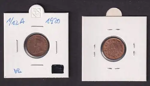 1/12 Anna Kupfer Münze Indien 1920 Georg V. (168085)