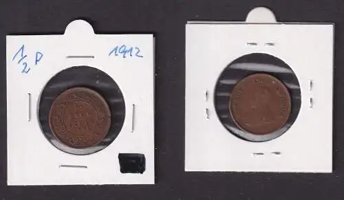 1/2 Pice Paise Kupfer Münze Indien 1912 Georg V. (164828)