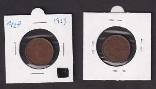 1/2 Pice Paise Kupfer Münze Indien 1919 Georg V. (169651)
