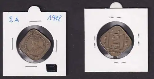 2 Anna Kupfer-Nickel Münze Indien 1918 Georg V. (168042)