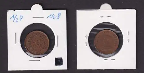1/2 Pice Paise Kupfer Münze Indien 1918 Georg V. (169564)