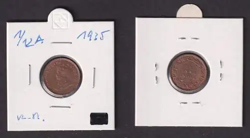 1/12 Anna Kupfer Münze Indien 1935 Georg V. (167952)