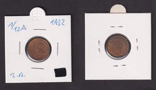 1/12 Anna Kupfer Münze Indien 1932 Georg V. (166237)