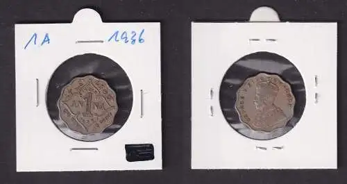 1 Anna Kupfer-Nickel Münze Indien 1936 Georg V. (166071)