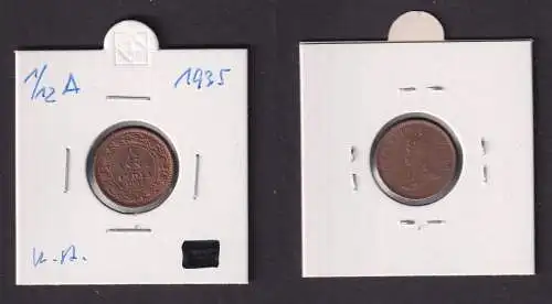 1/12 Anna Kupfer Münze Indien 1935 Georg V. (161139)
