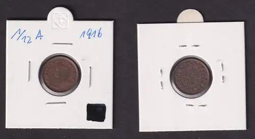 1/12 Anna Kupfer Münze Indien 1916 Georg V. (169568)