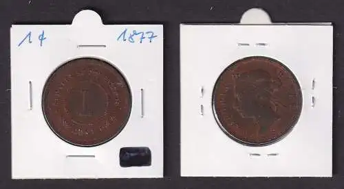 1 Cent Kupfer Münze Straits Settlements 1877 Victoria (167651)