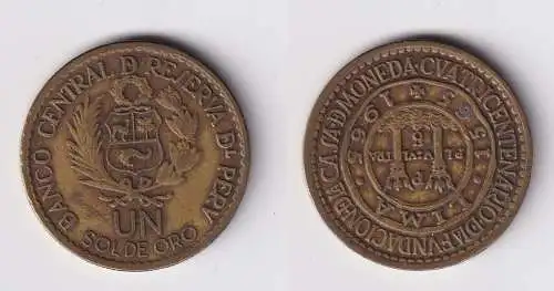 Un Sol de Oro Messing Münze Peru 1965 ss (169461)