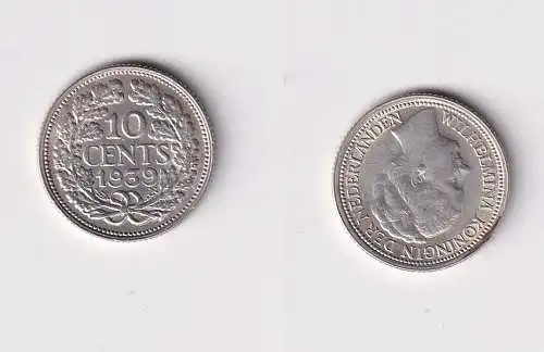 10 Cent Silber Münze Niederlande 1939 ss+ (169366)