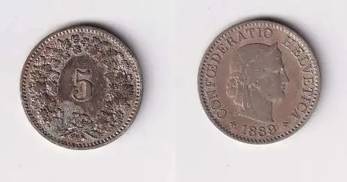 5 Rappen Kupfer Nickel Münze Schweiz 1889 B ss (169365)