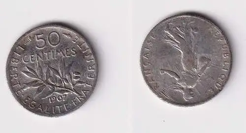 50 Centimes Silber Münze Frankreich 1907 ss (169998)