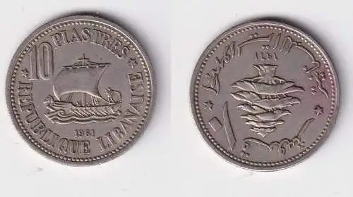 10 Piaster Kupfer Nickel Münze Libanon 1961 Segelschiff ss+ (169417)