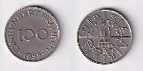 100 Franken Kupfer Nickel Münze Saarland 1955 vz (169505)