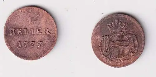 1 Heller Kupfer Münze Österreich Habsburg Maria Theresia 1777 s/ss (169403)