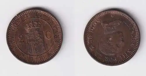 2 Centimos Kupfer Münze Spanien 1911 vz/Stgl. (169418)