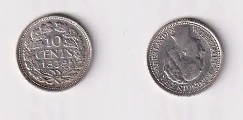 10 Cent Silber Münze Niederlande 1939 ss+ (169595)