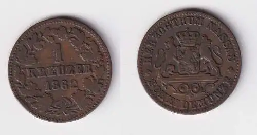 1 Kreuzer Kupfer Münze Nassau 1862 ss (169416)