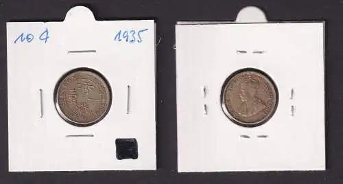 10 Cent Kupfer Nickel Münze Hongkong Georg V. 1935 ss+ (169630)