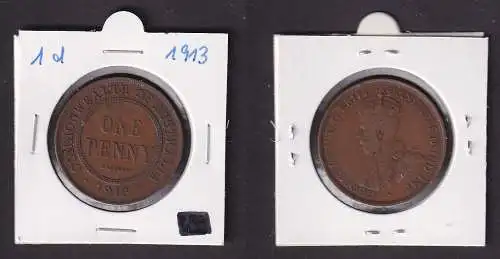 1 Penny Kupfer Münze Australien George V. 1913 ss (169536)