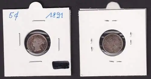 5 Cent Silber Münze Hongkong Victoria 1891 f.ss (169638)