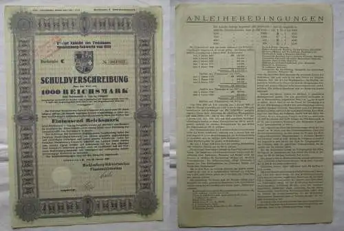 1000 Reichsmark Aktie Freistaat Mecklenburg Schwerin 28.1.1929 (169578)