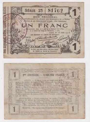 1 Franc Banknote Frankreich Notgeld Laon 16.Juni 1916 (158464)