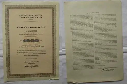 1000 Reichsmark Aktie Braunkohlen Benzin Ag Berlin Dezember 1963 (169599)