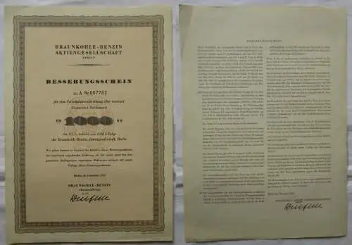 1000 Reichsmark Aktie Braunkohlen Benzin Ag Berlin Dezember 1963 (169485)