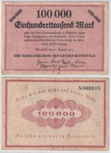 100000 M Banknote Inflation Kreisausschuss Kreis Bitterfeld 11.08.1923 (110951)