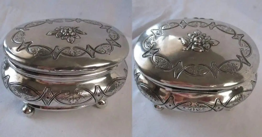 antike 750er Silber Schatulle Zuckerdose Jugendstil mit Rose um 1920 (102666) 0