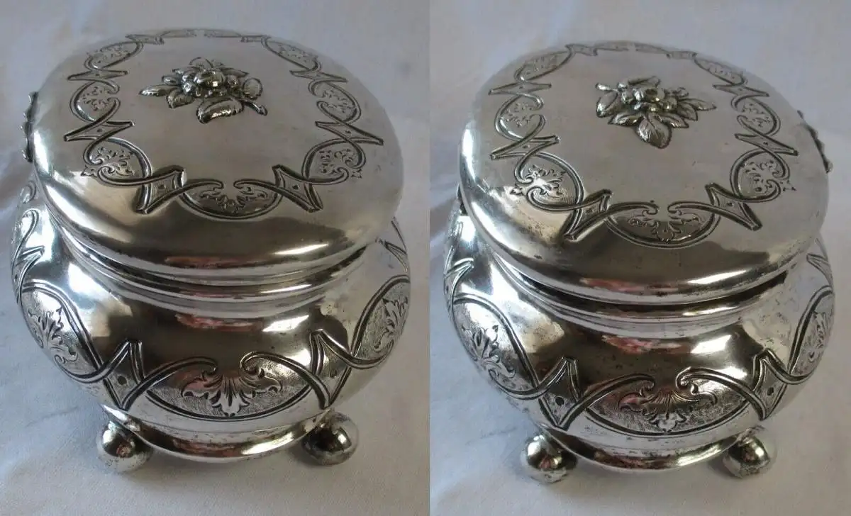 antike 750er Silber Schatulle Zuckerdose Jugendstil mit Rose um 1920 (102666) 1