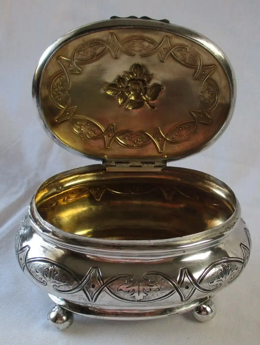 antike 750er Silber Schatulle Zuckerdose Jugendstil mit Rose um 1920 (102666) 2