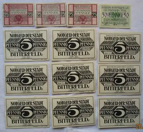 13 Banknoten Notgeld Stadt Bitterfeld 1920-1921 (125992)