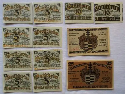 12 Banknoten Notgeld Stadt Ballenstedt 1921 (122028)
