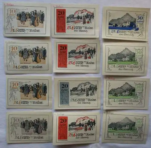 4x 10, 20 und 50 Heller Banknote St. Lorenz am Mondsee 1920 (127798)
