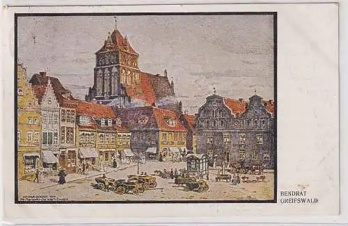 57790 Künstler Ak Arthur Bendrat: Die Marienkirche in Greifswald 1926